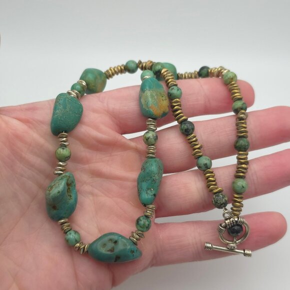 Jewelry - 16 Inch 925 Sterling Silver Rustic Style Turquoise Stone Necklace